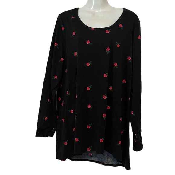LuLaRoe Tops - LULAROE Lynnae Top Long Sleevd Black Pink Rose Print size 3XL